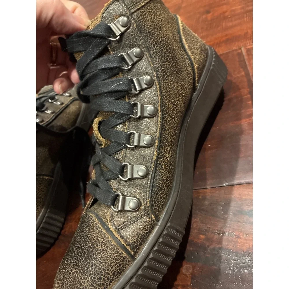 John Varvatos High Top 'Schooner' Boots Mens 8.5 Crackle Leather D Rng Lace Up